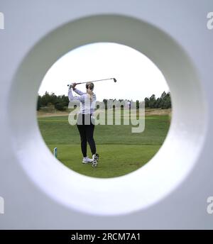 Noora Komulainen nella seconda giornata dell'Aramco Team Series 2023 al Centurion Club, Hertfordshire. Data foto: Sabato 15 luglio 2023. Foto Stock