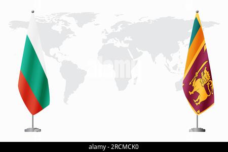Bandiere della Bulgaria e dello Sri Lanka per incontri ufficiali sullo sfondo della mappa mondiale. Illustrazione Vettoriale