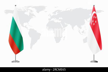 Bulgaria e Singapore bandiere per incontri ufficiali sullo sfondo della mappa mondiale. Illustrazione Vettoriale