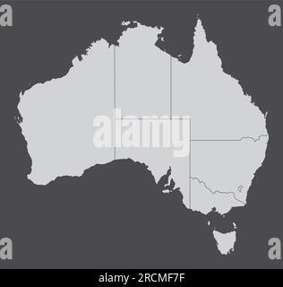 La mappa amministrativa dell'Australia è isolata su sfondo scuro Illustrazione Vettoriale