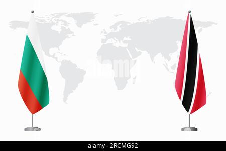 Bulgaria e Trinidad e Tobago bandiere per un incontro ufficiale sullo sfondo della mappa mondiale. Illustrazione Vettoriale