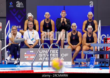 Fukuoka, Giappone. 16 luglio 2023. FUKUOKA, GIAPPONE - 16 LUGLIO: Team USA durante il World Aquatics Championships 2023 Women Match USA contro Cina il 16 luglio 2023 a Fukuoka, Giappone (foto di Albert Ten Hove/Orange Pictures) credito: Orange Pics BV/Alamy Live News Foto Stock