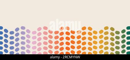 Puntini colorati astratti effetto arcobaleno motivo ondulato isolato su sfondo beige. Design retro con spazio per la copia. Sfondo vettoriale vintage in stile anni '60-70 Illustrazione Vettoriale