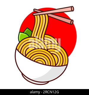 Logo noodle, logo del cibo giapponese, logo del cibo asiatico, logo del noodle asiatico in fase di cottura Illustrazione Vettoriale
