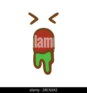 Faccia con vomito faccia icona doodle. Emoticon in stile disegnato a mano isolato su sfondo bianco Illustrazione Vettoriale