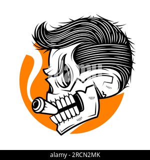 Teschio arrabbiato con la barba. Illustrazione vettoriale per tshirt, felpa con cappuccio, sito Web, stampa, applicazione, logo, clip art, poster e stampa Illustrazione Vettoriale