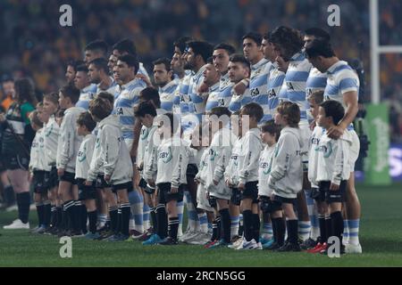 Sydney, Australia. 15 luglio 2023. Formazione dei giocatori argentini prima della partita eToro Rugby Championship 2023 tra Australia e Argentina al CommBank Stadium il 15 luglio 2023 a Sydney, Australia Credit: IOIO IMAGES/Alamy Live News Foto Stock