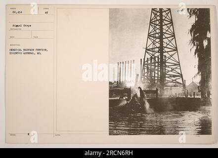 Soldati in maschere antigas di protezione addestrati al Chemical Warfare Service di Edgewood Arsenal, Maryland durante la prima guerra mondiale Foto Stock