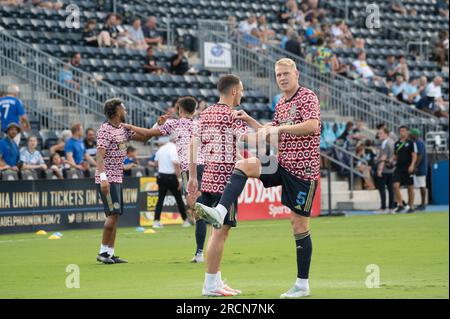 Chester, Pennsylvania, USA. 15 luglio 2023. 15 luglio 2023, il giocatore Chester PA- Philadelphia Union, JAKOB GLESNES (5) si riscalda prima della partita con il NYCFC al Subaru Park di Chester PA (Credit Image: © Ricky Fitchett/ZUMA Press Wire) SOLO PER USO EDITORIALE! Non per USO commerciale! Crediti: ZUMA Press, Inc./Alamy Live News Foto Stock