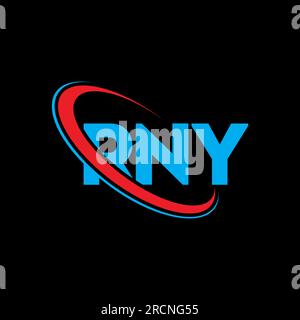 Logo RNY. Lettera RNY. Logo RNY Letter. Iniziali logo RNY associato a un logo con cerchio e monogramma maiuscolo. Tipografia RNY per tecnologia, attività commerciali Illustrazione Vettoriale