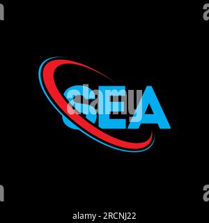 Logo SEA. Lettera DEL MARE. Logo SEA Letter. Logo SEA con logo circolare e monogramma maiuscolo. Tipografia MARINA per tecnologia, affari Illustrazione Vettoriale
