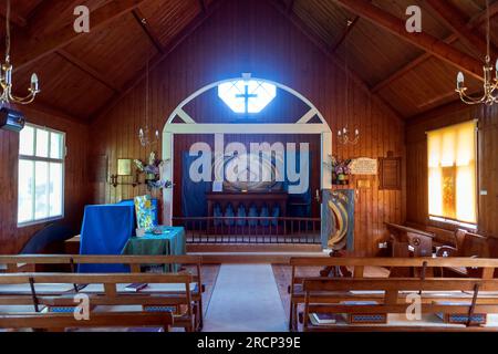 La chiesa in ferro ondulato di St Mary's a Newton-by-the-Sea nel Northumberland, Regno Unito Foto Stock