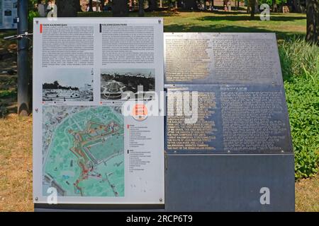 Belgrado, Serbia - 5 luglio 2021: Mappa di informazioni sulle attrazioni turistiche con alfabeto braille, fortezza del parco Kalemegdan. Foto Stock