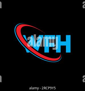 Logo WFH. Lettera WFH. Logo WFH Letter. Iniziali logo WFH con cerchio e monogramma maiuscolo. Tipografia WFH per tecnologia, attività commerciali Illustrazione Vettoriale