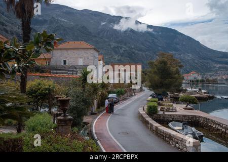 Montenegro - Vista di Dobrota, un villaggio costiero vicino a Cattaro Foto Stock