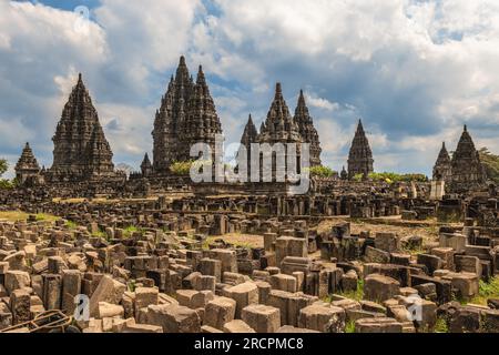 Prambanan, un complesso di templi indù a Yogyakarta, Giava meridionale, Indonesia, Foto Stock