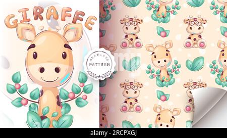 Simpatica giraffa infantile - motivo senza cuciture Illustrazione Vettoriale