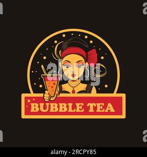 Logo vettore Bubble Tea. Modello con logo Tasty drink. Illustrazione Vettoriale