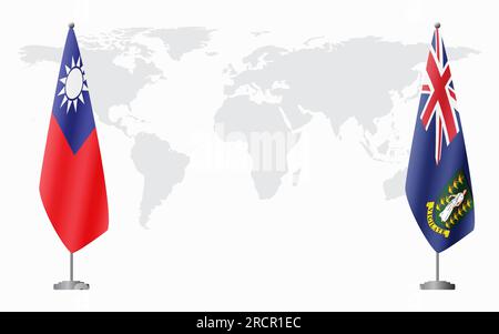 Taiwan e le Isole Vergini britanniche bandiere per un incontro ufficiale sullo sfondo della mappa mondiale. Illustrazione Vettoriale