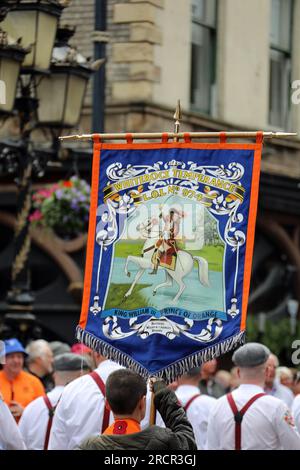 Whiterock Temperance Banner alla Orange Parade del 2023 a Belfast Foto Stock