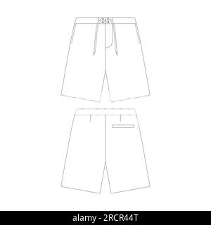 pantaloncini da surf modello a figura vettoriale, design piatto che delinea la collezione di abbigliamento Illustrazione Vettoriale