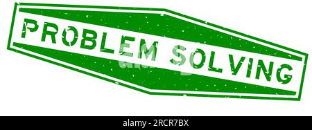 Verde grunge risoluzione dei problemi parola sigillo in gomma esagonale su sfondo bianco Illustrazione Vettoriale