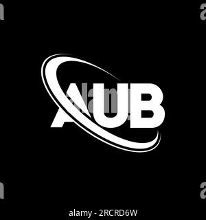 Logo AUB. Lettera AUB. Logo AUB Letter. Logo AUB iniziali associato a un cerchio e un monogramma maiuscolo. Tipografia AUB per tecnologia, attività commerciali Illustrazione Vettoriale