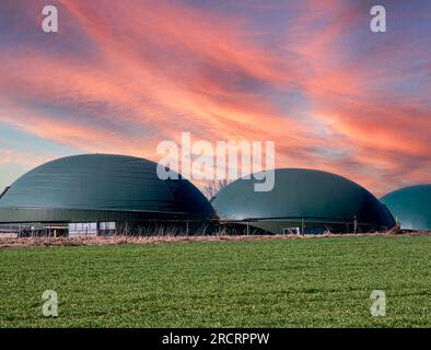 Impianto di biogas in Germania con cielo blu Foto Stock