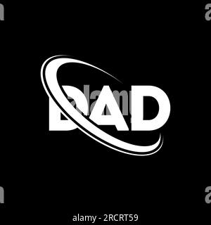 Logo PAPA'. Lettera DI PAPÀ. Disegno del logo di DAD Letter. Iniziali logo DAD collegato con cerchio e logo monogramma maiuscolo. PAPA' tipografia per tecnologia, affari Illustrazione Vettoriale