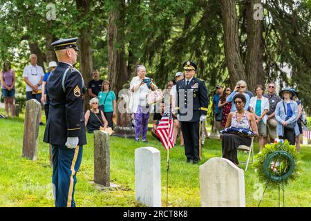 Cerimonia in onore della vita di George Washington Dugan, l'unico uomo nero di Concord ad arruolarsi nella guerra civile. Foto Stock