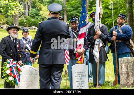 Cerimonia in onore della vita di George Washington Dugan, l'unico uomo nero di Concord ad arruolarsi nella guerra civile. Foto Stock