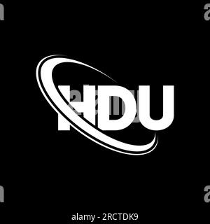 Logo HDU. Lettera HDU. Logo HDU Letter. Iniziali logo HDU associato a un logo con cerchio e monogramma maiuscolo. Tipografia HDU per tecnologia, attività commerciali Illustrazione Vettoriale