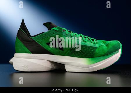 HCMC, Vietnam - luglio 2023. Foto di primo piano di Adidas Adizero solo per uso editoriale, sfondo nero isolato Foto Stock