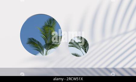 geometria forma e natura pianta sfondo colorato, rendering 3d. Foto Stock