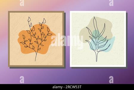 set di disegni con piante astratte per la decorazione delle pareti. Modelli per l'interior design. Una collezione per poster, copertine, stampe e idee creative Illustrazione Vettoriale