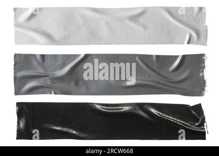 Nastro in tessuto bianco, grigio e nero su sfondo bianco con percorso di ritaglio Foto Stock