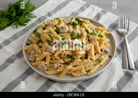 Pasta di pollo Alfredo fatta in casa con prezzemolo Foto Stock