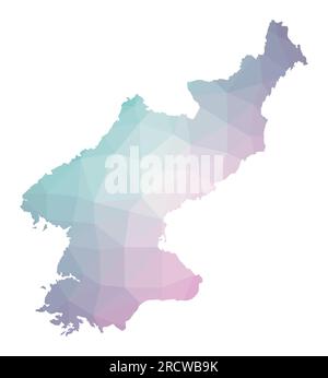 Mappa poligonale della Corea del Nord. Illustrazione geometrica del paese in colori smeraldo e ametista. Mappa della Corea del Nord in basso stile poli. Illustrazione Vettoriale