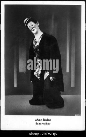 circo, artista, clown Mac Bobo, biglietto da visita, prima metà del XX secolo, ULTERIORI-DIRITTI-CLEARANCE-INFO-NOT-AVAILABLE Foto Stock
