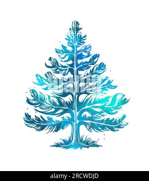 Albero di Natale ad acquerello blu. Illustrazione vettoriale Illustrazione Vettoriale
