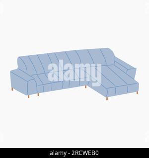 Mobili per interni divano blu angolare. Mobili imbottiti per il soggiorno. Illustrazione vettoriale. Illustrazione Vettoriale