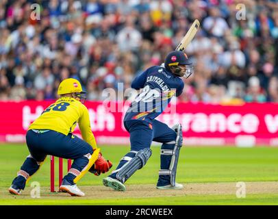 Matt Critchley in battuta per Essex nella semifinale del Vitality Blast Finals Day tra gli Essex Eagles e gli Hampshire Hawks Foto Stock