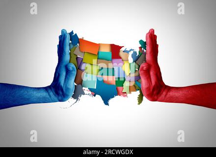 L'ideologia conservatrice liberale americana e il dibattito degli Stati Uniti e l'argomento delle questioni sociali statunitensi o la guerra politica come un conflitto culturale americano Foto Stock