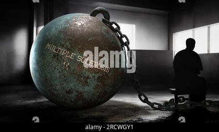 Sclerosi multipla e intima, silenziosa e solitaria anima umana sofferente. Persona che lotta con la sclerosi multipla. Separato dal mondo in IT's o Foto Stock