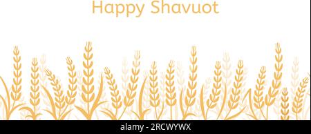 Sfondo Shavuot con orecchie di grano giallo, stagione felice e festosa. Orzo dorato isolato, israele festival bandiera vettoriale decente agricola Illustrazione Vettoriale