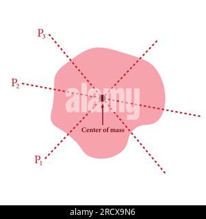 Il centro di massa dell'oggetto di forma irregolare. linea a piombo. Illustrazione vettoriale isolata su sfondo bianco. Illustrazione Vettoriale