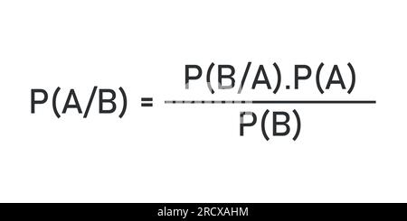 Formula del teorema di Bayes nella teoria della probabilità. Risorse matematiche per insegnanti e studenti. Illustrazione Vettoriale