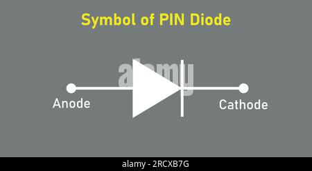 Simbolo del diodo PIN. Anodo e catodo. Illustrazione vettoriale isolata su sfondo grigio. Illustrazione Vettoriale