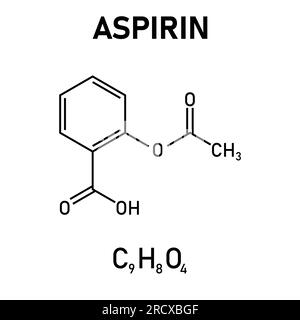 Struttura chimica dell'aspirina o dell'acido acetilsalicilico (C9H8O4). Risorse chimiche per insegnanti e studenti. Illustrazione Vettoriale