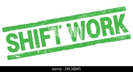 SPOSTA IL testo DI LAVORO scritto sul simbolo verde del rettangolo. Foto Stock